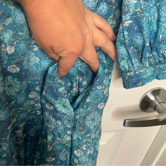 Beverly Drive Tuckernuck Blue Floral Tiered Mini Dress Retro Cottagecore S - Picture 11 of 12